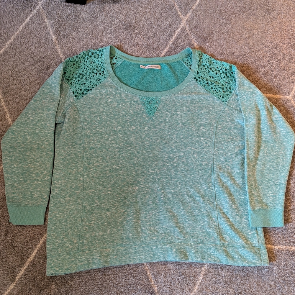 Maurices Teal Crew Neck Pullover With Lace Accents Size 3 (plus size)